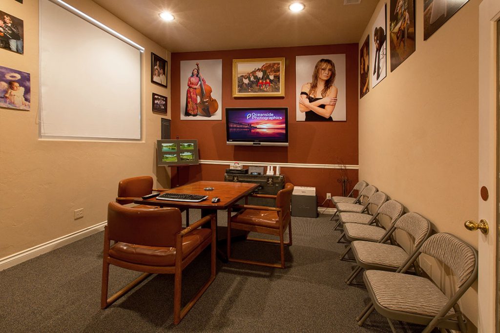 Conference Room with wood table and internet TV at San Diego photo studio rental