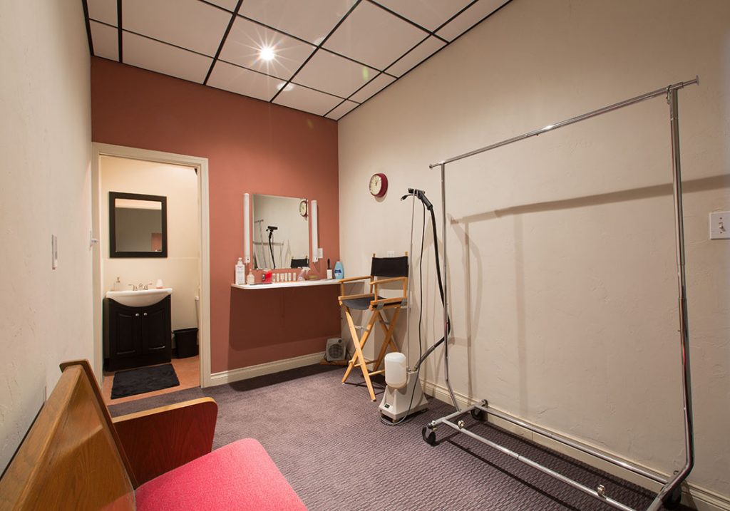 Dressing and Makeup Room with private bathroom and vanity at San Diego film studios
